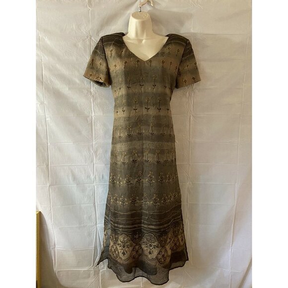 Vintage Y2K S.L. Fashions Dress Women 8 Green Floral Embroidered Maxi Boho Fairy - Picture 7 of 12